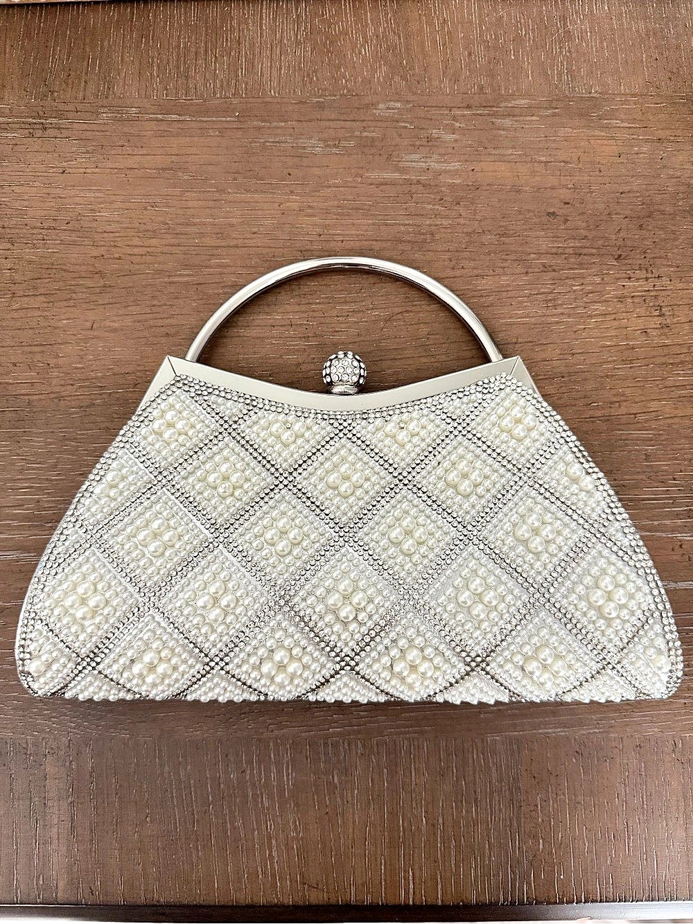 Beaded Pearl Silver Clutch